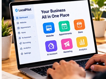 The LocalPilot business dashboard — leads, bookings and site management in one place